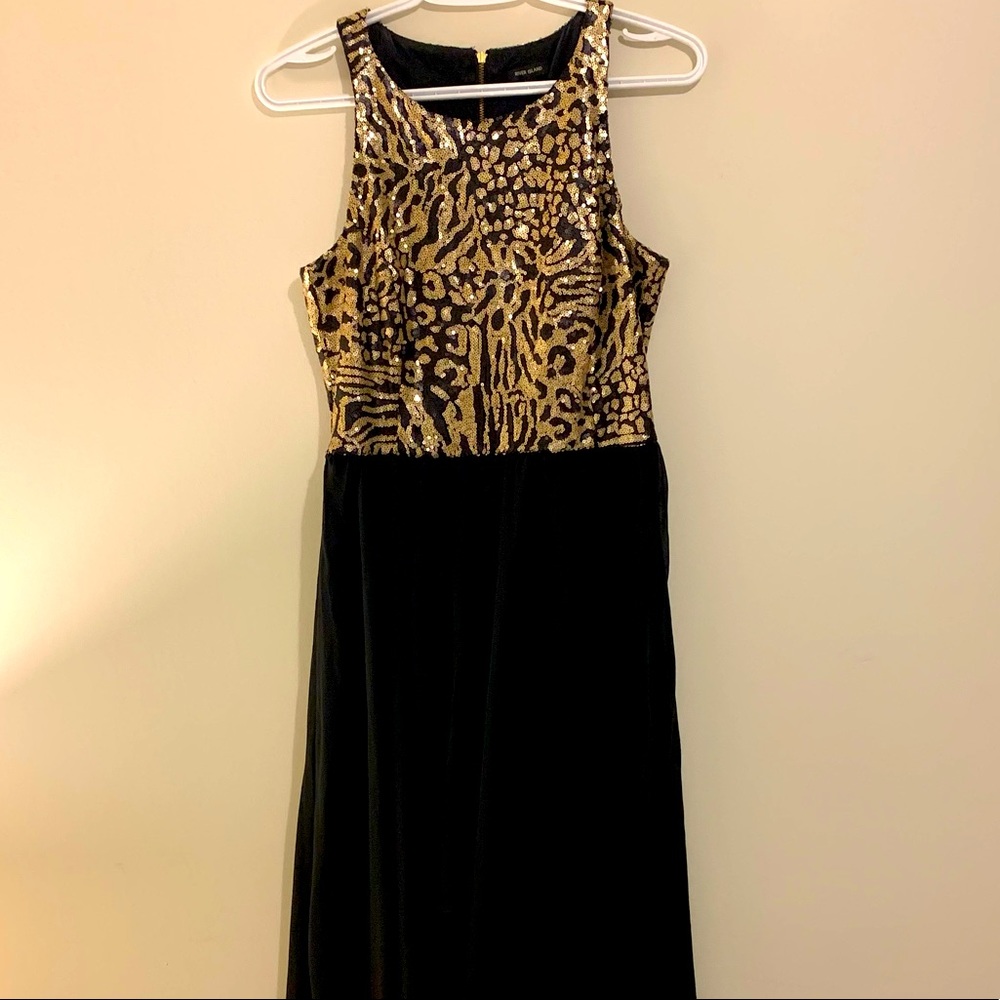 Gold Black Sequinned Dress Short front long back